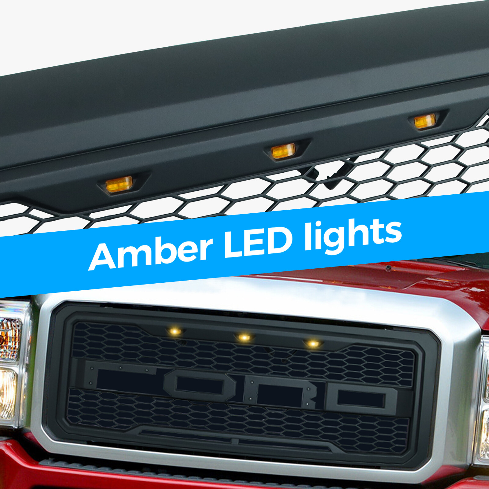 Front Grill for 2012-2016 FORD F250 W/Lights Black