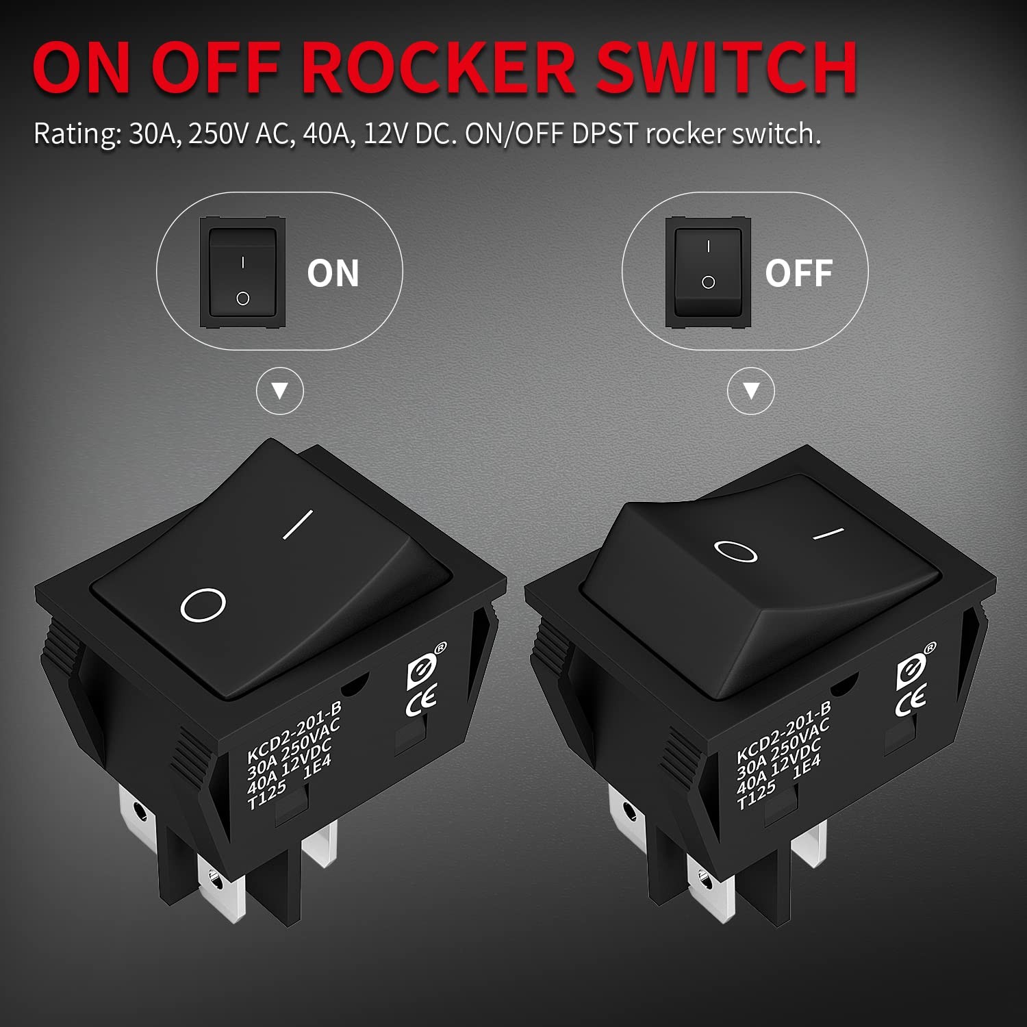 DPST Rocker Switch 40A 12V DC 4 Pin 2 Position Switch ON Off Toggle Switch 30...