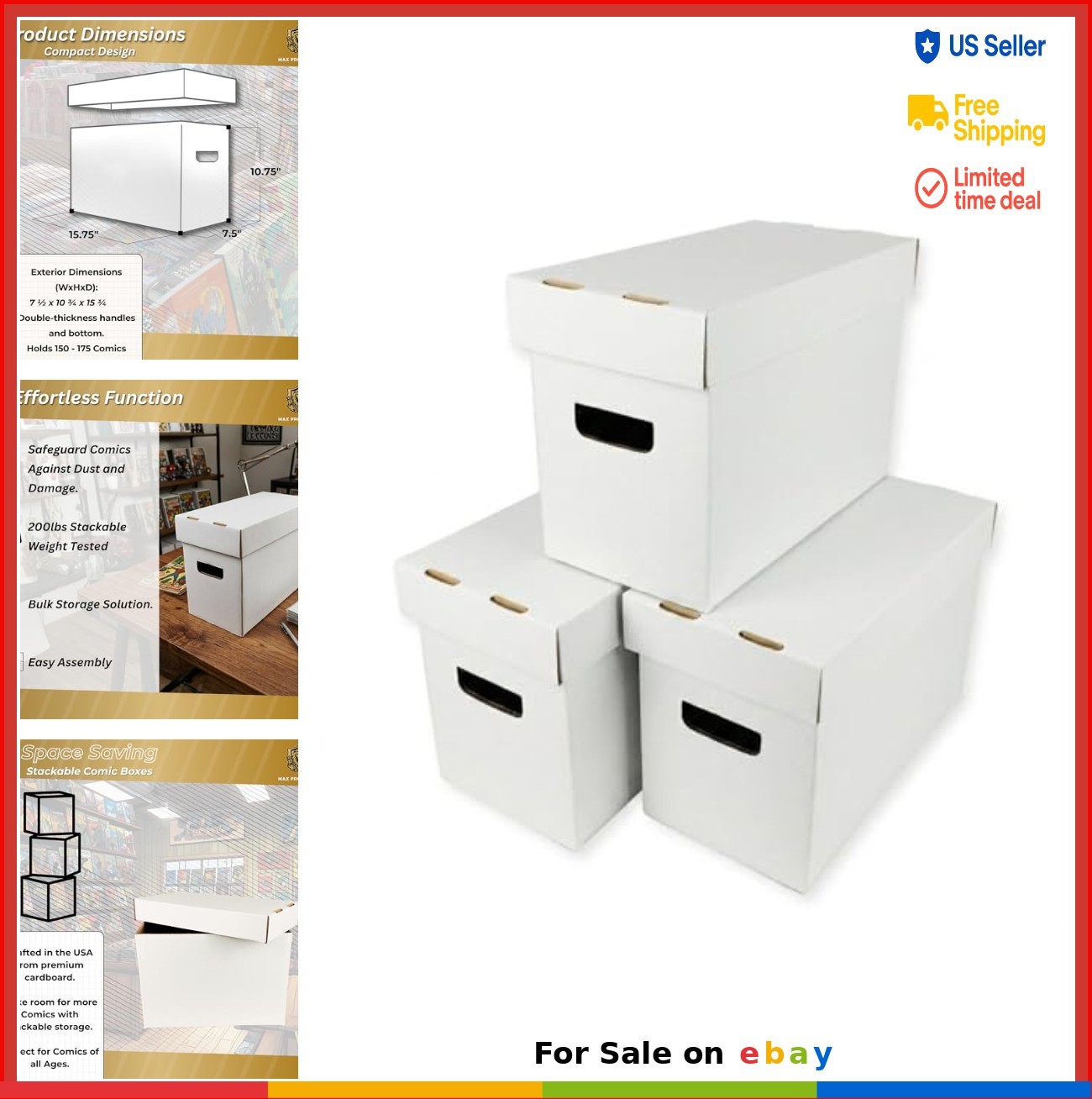 Comic Book Storage Boxes Pack of 3 Short Double Thick Stackable White Comic