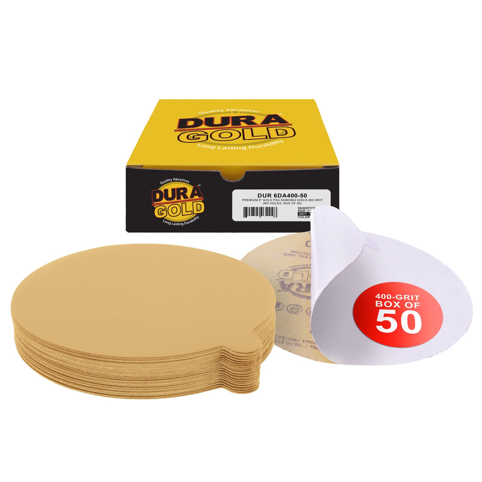 400 Grit 6" Gold PSA Self Adhesive Sanding Discs for DA Sanders - Box of 50