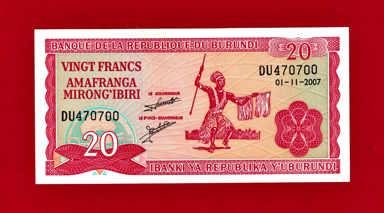 20 VINGT FRANCS 2007 (1997-2007) BURUNDI UNC NOTE (Pick-27d5) Last Serie's Issue
