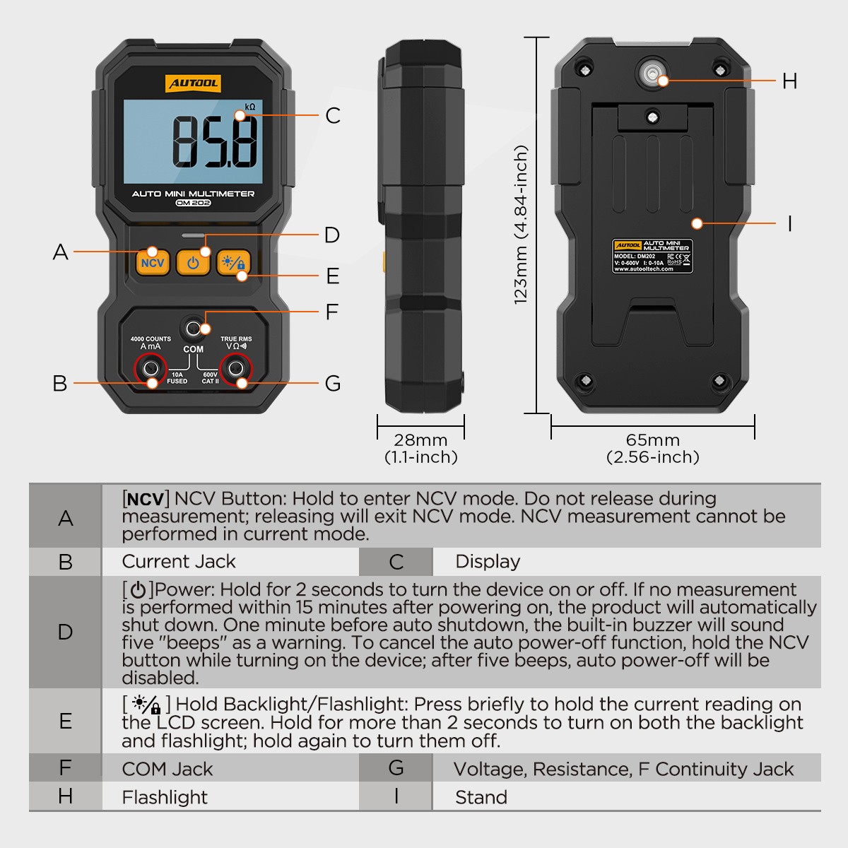 Auto Mini Digital Multimeter True RMS NCV Non-Contact Voltage Tester Auto Range