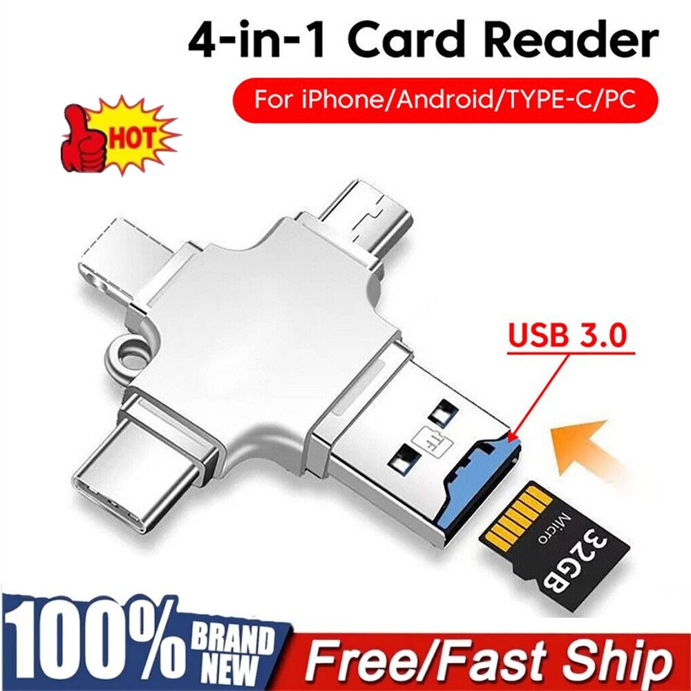 4IN1 USB 3.0 Flash Drive Micro TF Card Reader Adapter OTG Type-C iPhone Android⚡