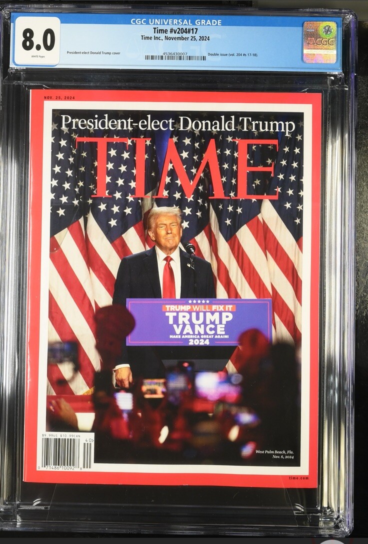 DONALD TRUMP RARE TIME MAGAZINE COVER 2024 USA PRESIDENT ELECT 47 CGC 8.0