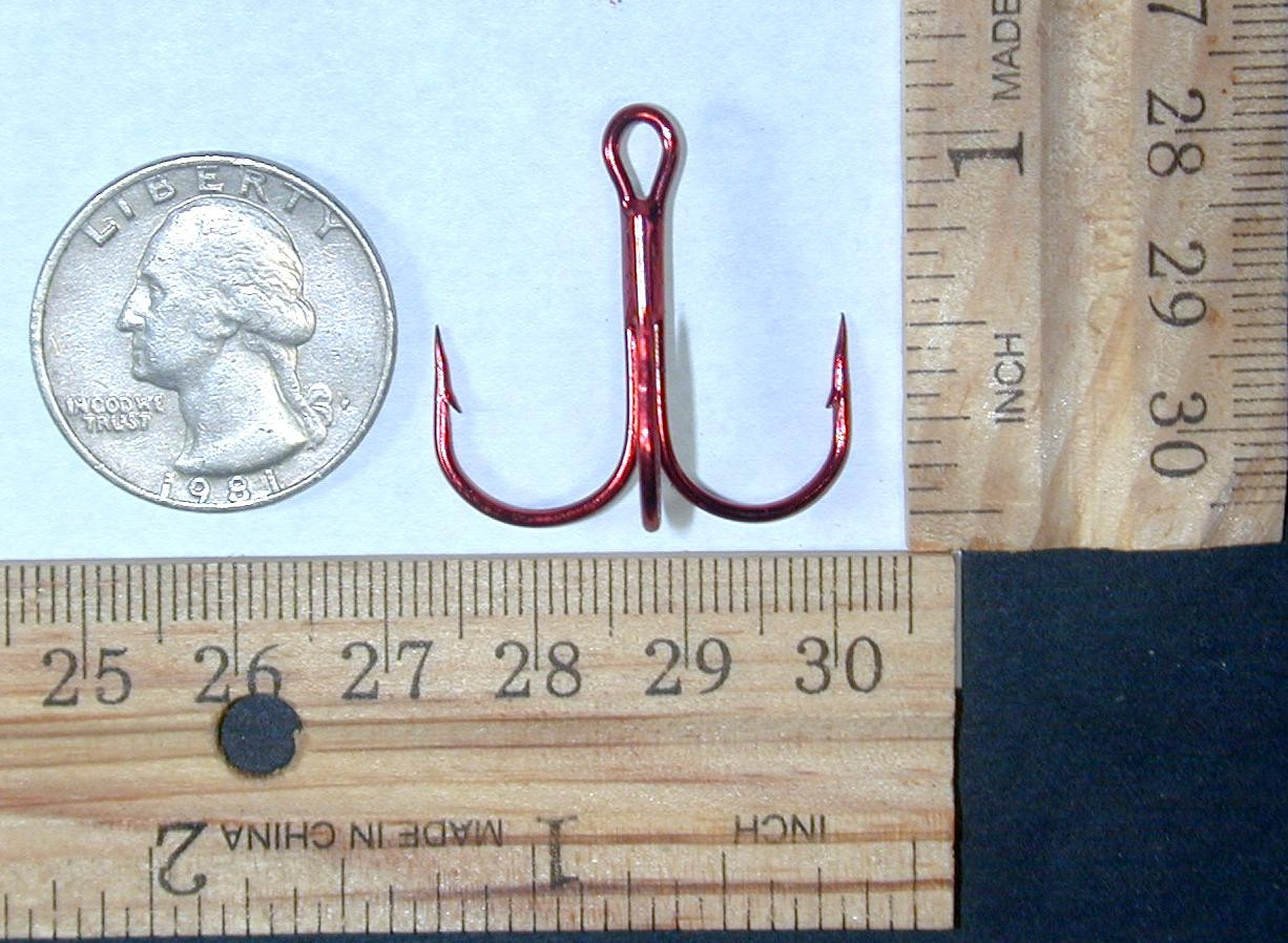 50 Size #1  Red treble hooks 2X strong standard round bend (size 1)