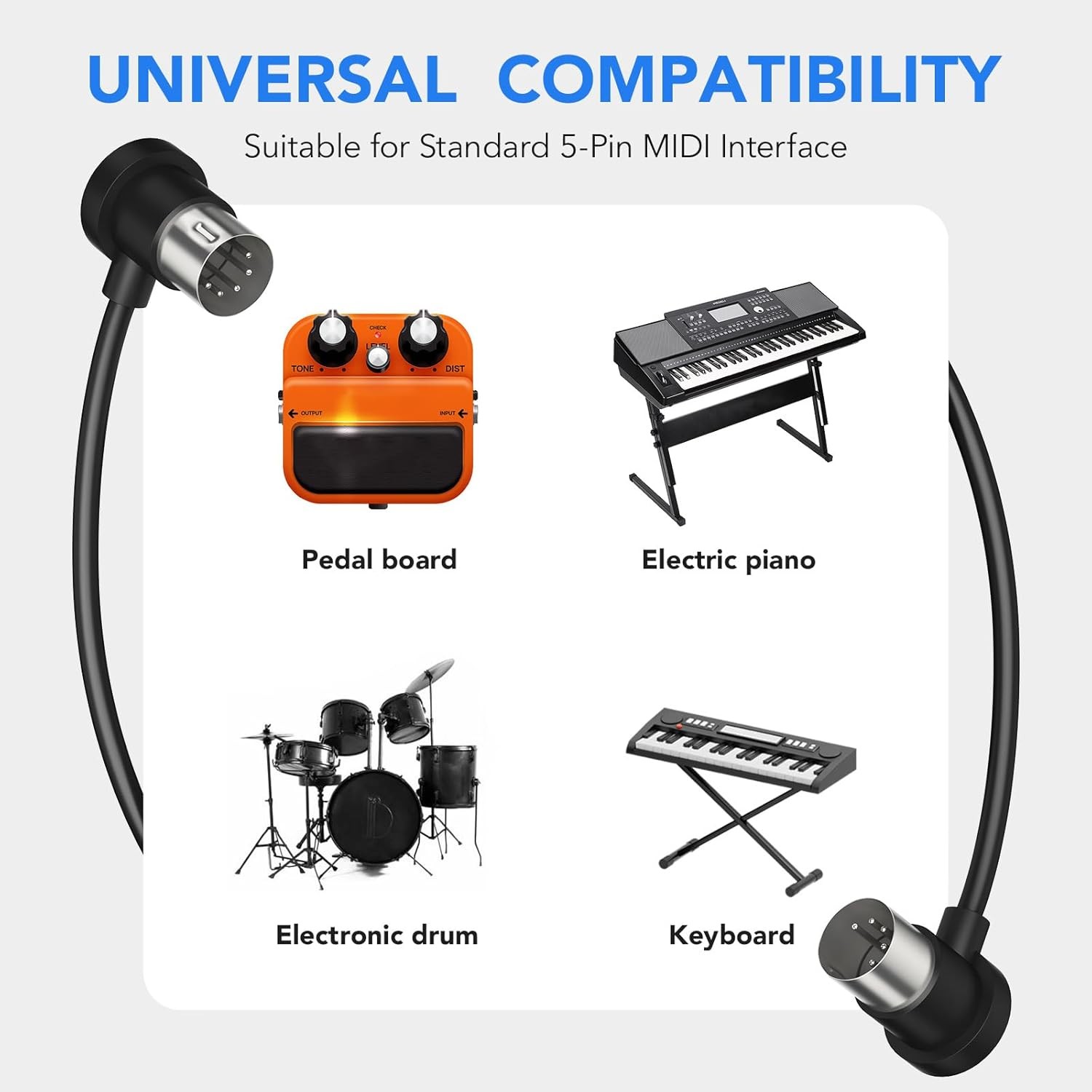 4 Pack Premium Right Angle MIDI Cable 1FT, Low Profile for Saving 1 FT, Black