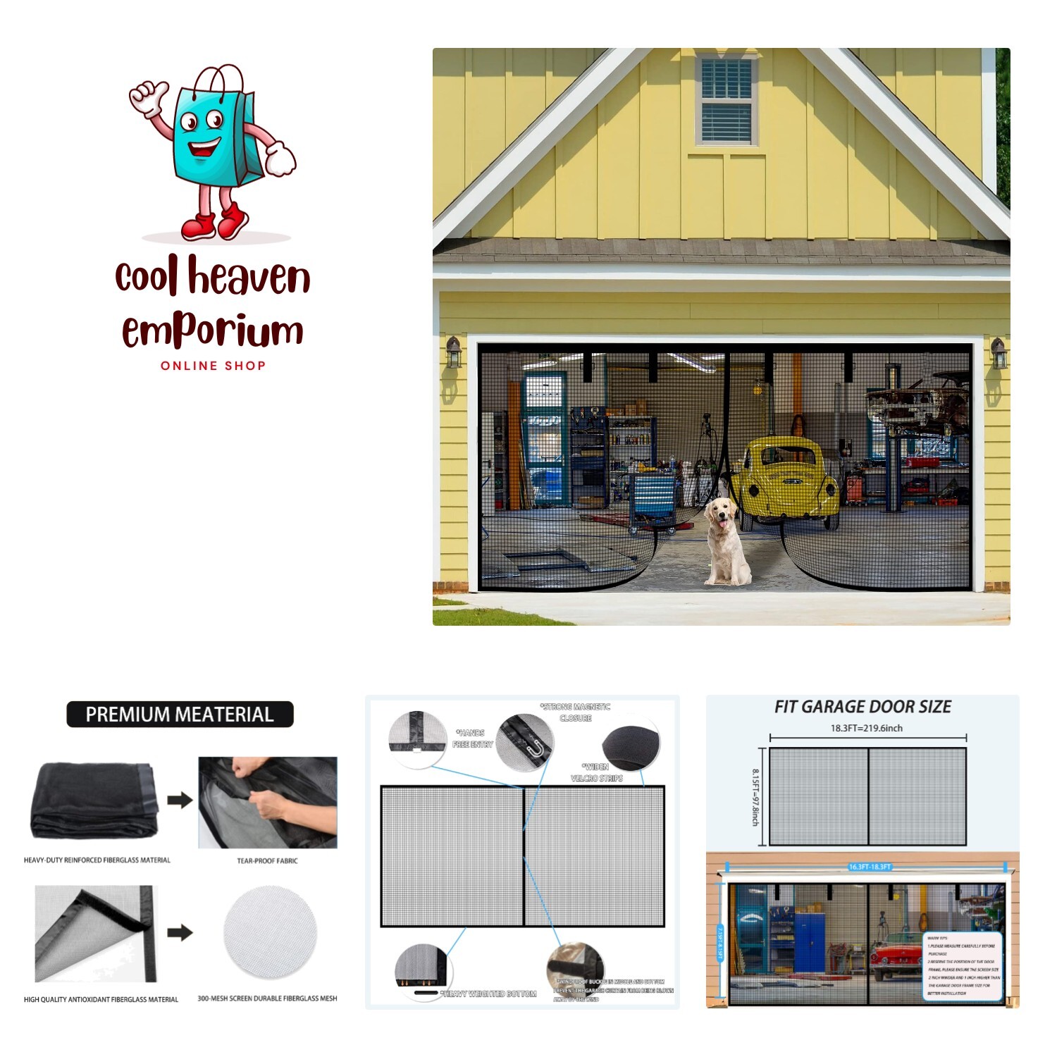 Garage Door Screen 18x8FT - Magnetic Garage Screen Doors for 2 Car Garage Ret...
