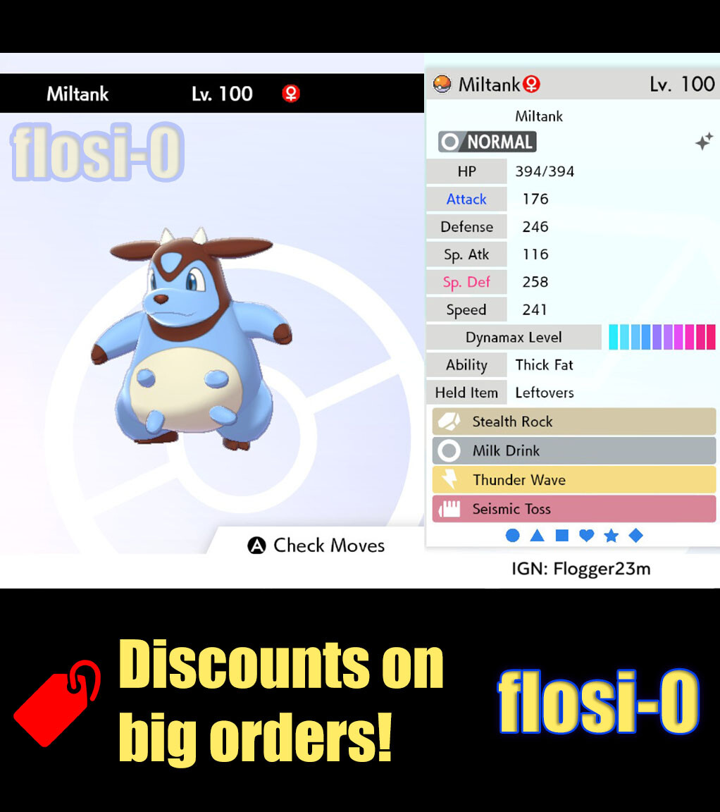 6IV Ultra Shiny Miltank Pokemon Sword and Shield (Square Shiny)