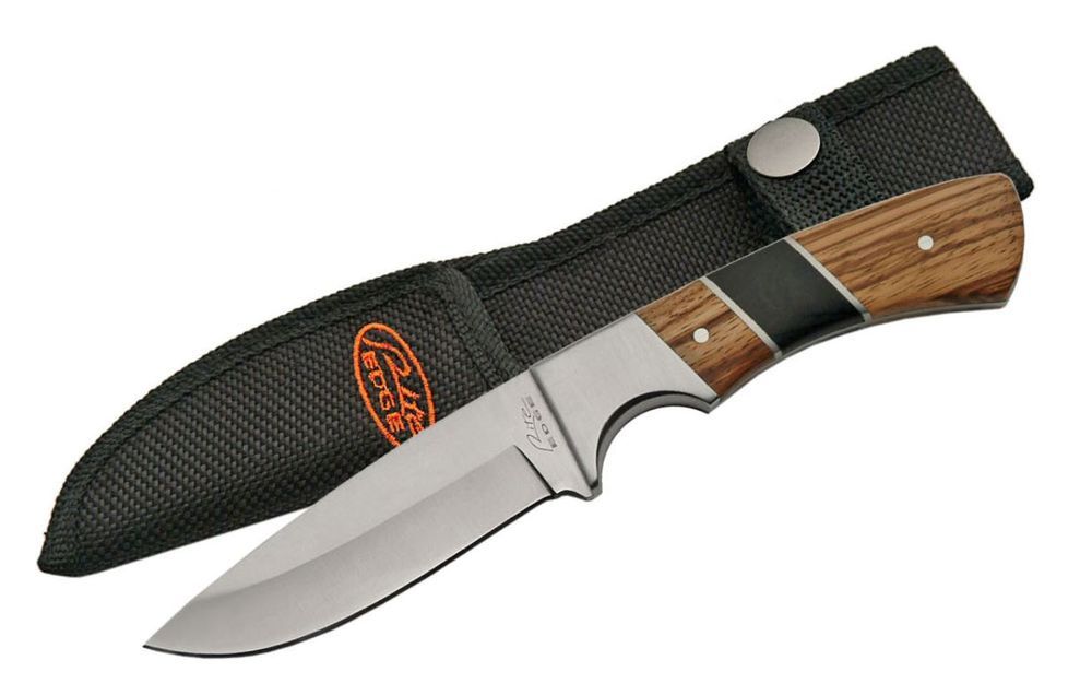 Hunting Knife Stainless Steel Blade 8" Overall Full Tang Zebra Wood + Sheath