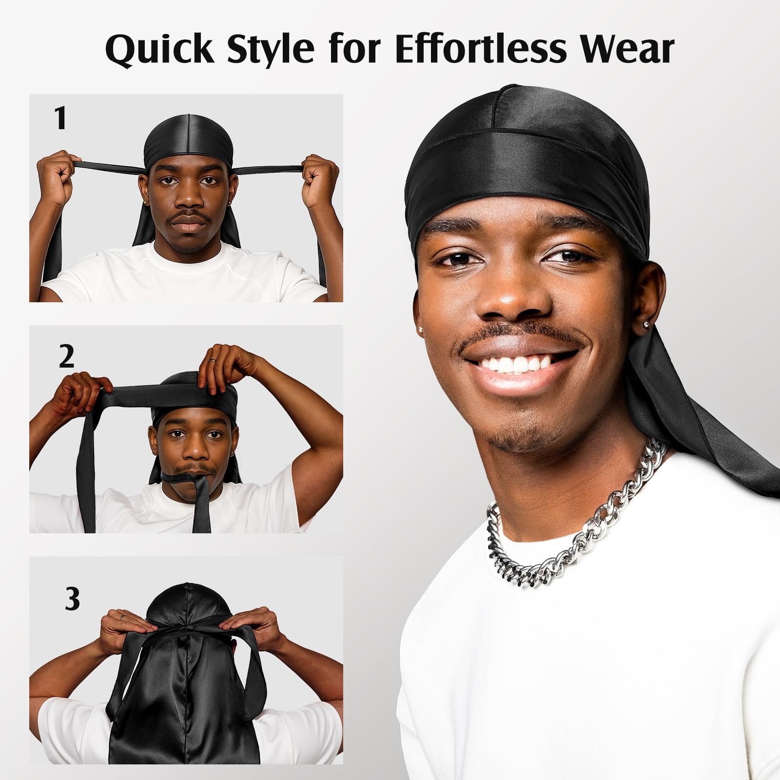 YFONG 100% 22 Momme Mulberry Silk Durags for Men Women, Extra Long Strap Silk...