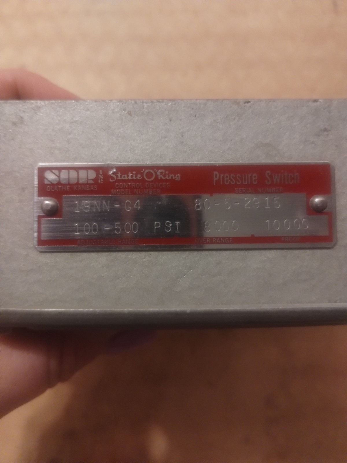 SOR Pressure Switch Model 19NN-G4
