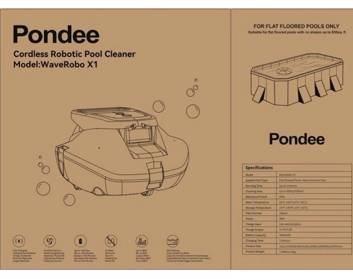 Poundee X1 Robotic Pool Vacuum Cordless Pool Cleaner With 120mins No Charger