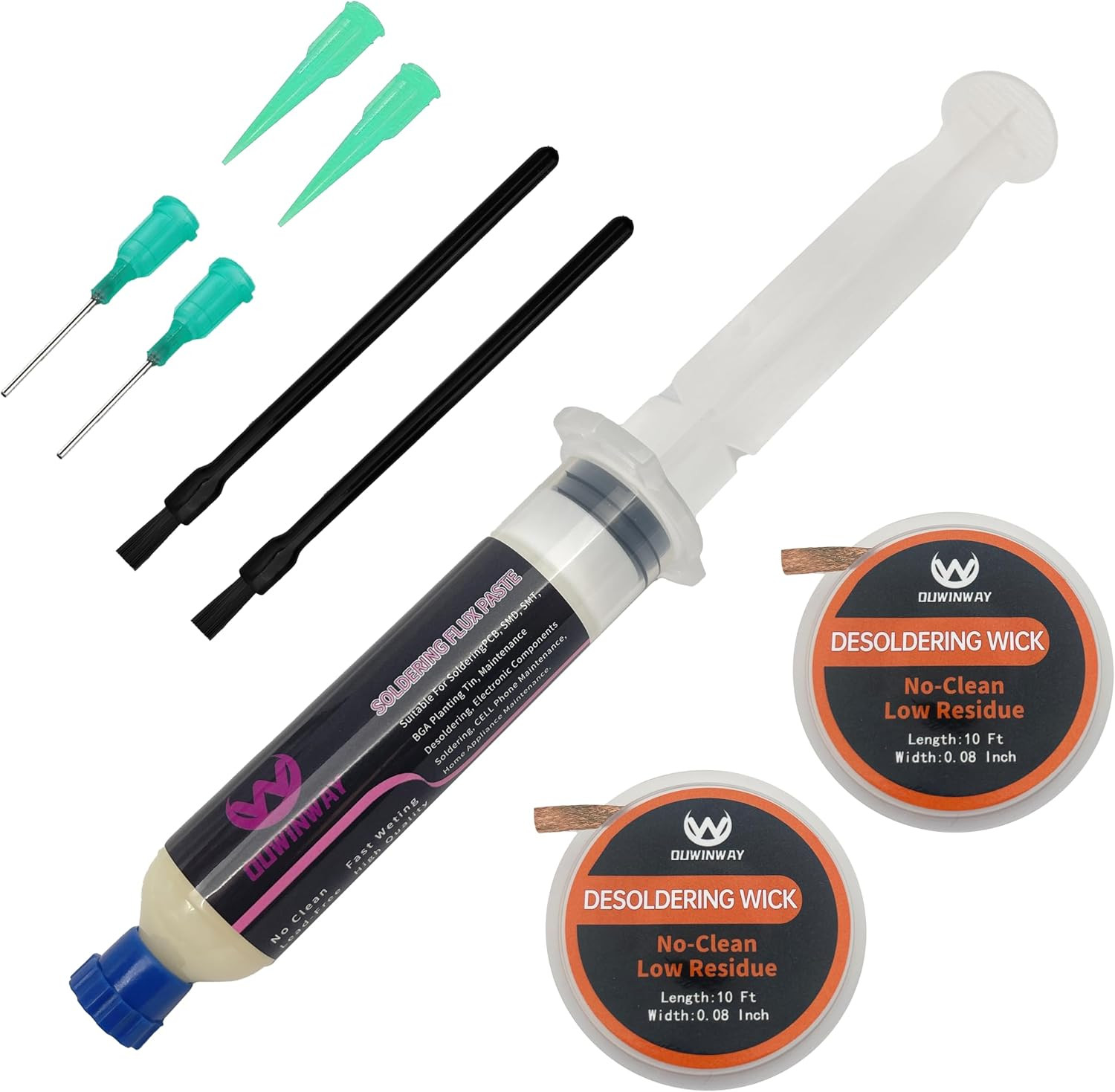 30cc No Clean Solder Flux Paste For Electronics With 2-pack 10Feet Solder Wic...