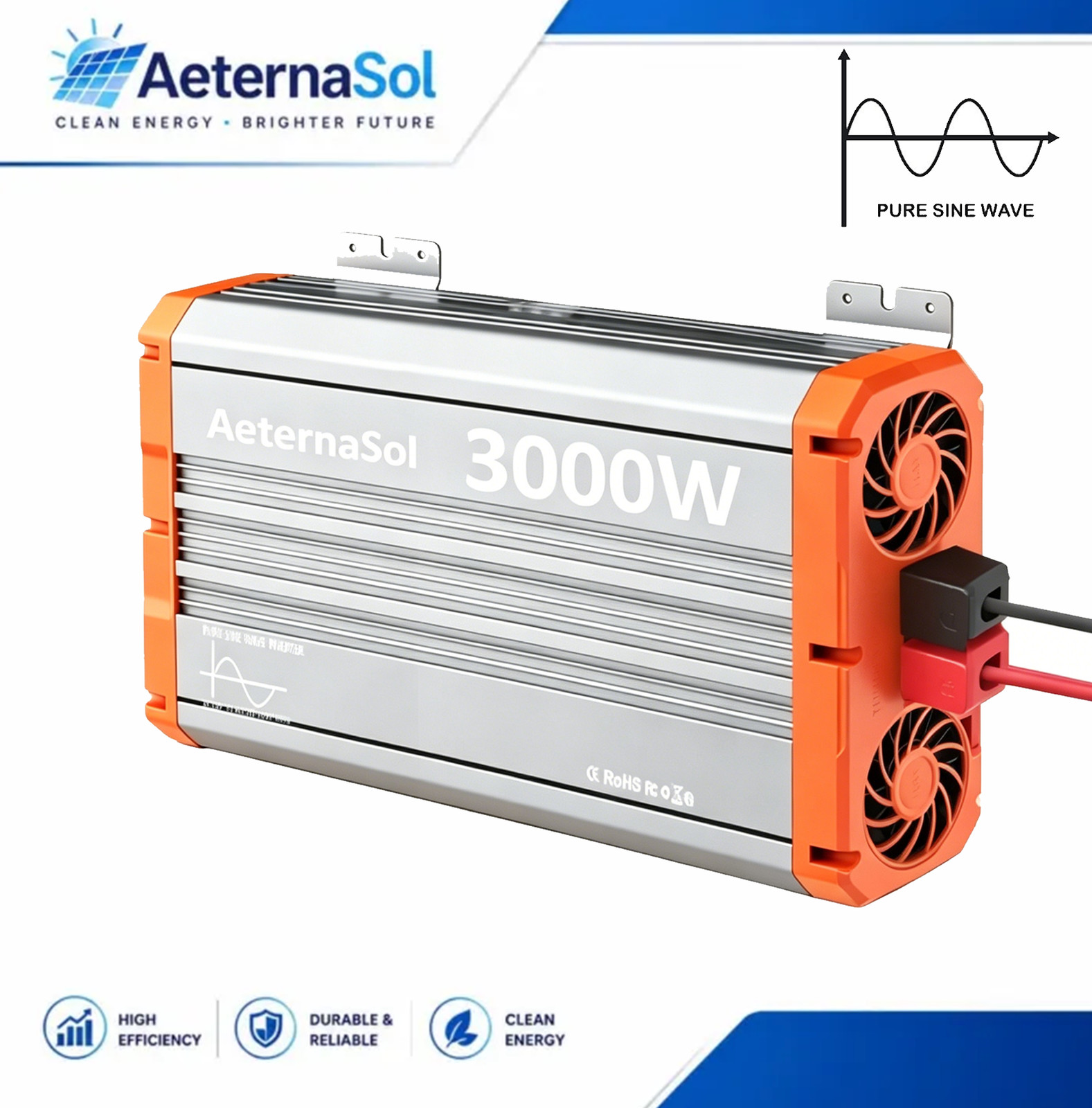 AeternaSol 3000W Pure Sine Wave Inverter 12V DC to 120V AC Converter RV Off-grid