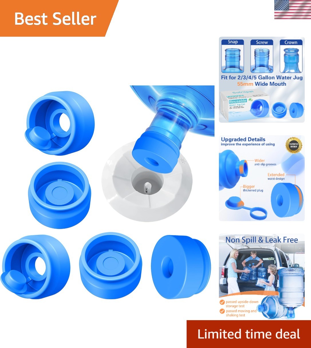 Durable Silicone Replacement Caps for 2, 3 & 5 Gallon Water Dispensers - 3 Pack