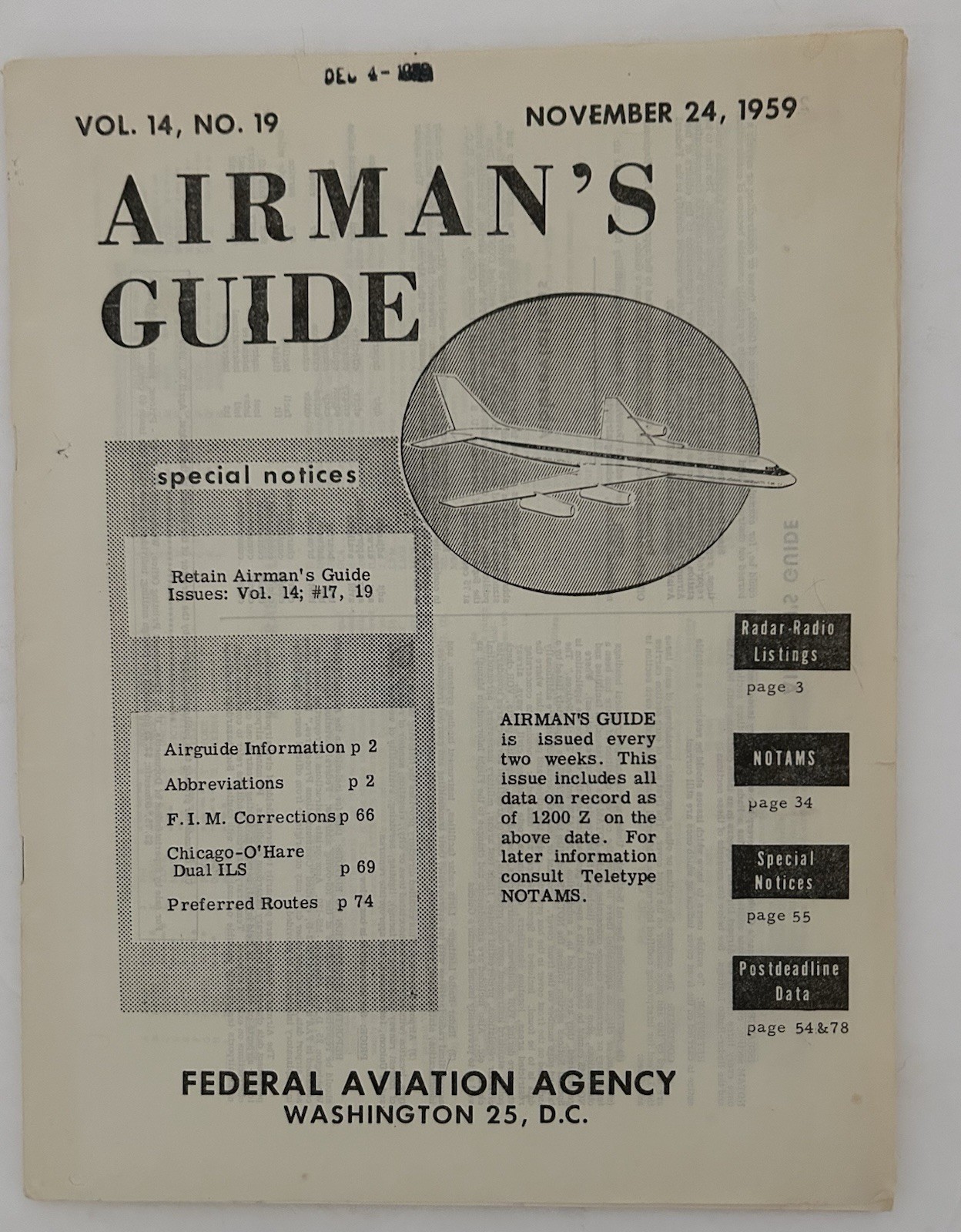 Vintage Airman’s Guide Vol. 14, No. 19, November 24, 1959 Published By The FAA