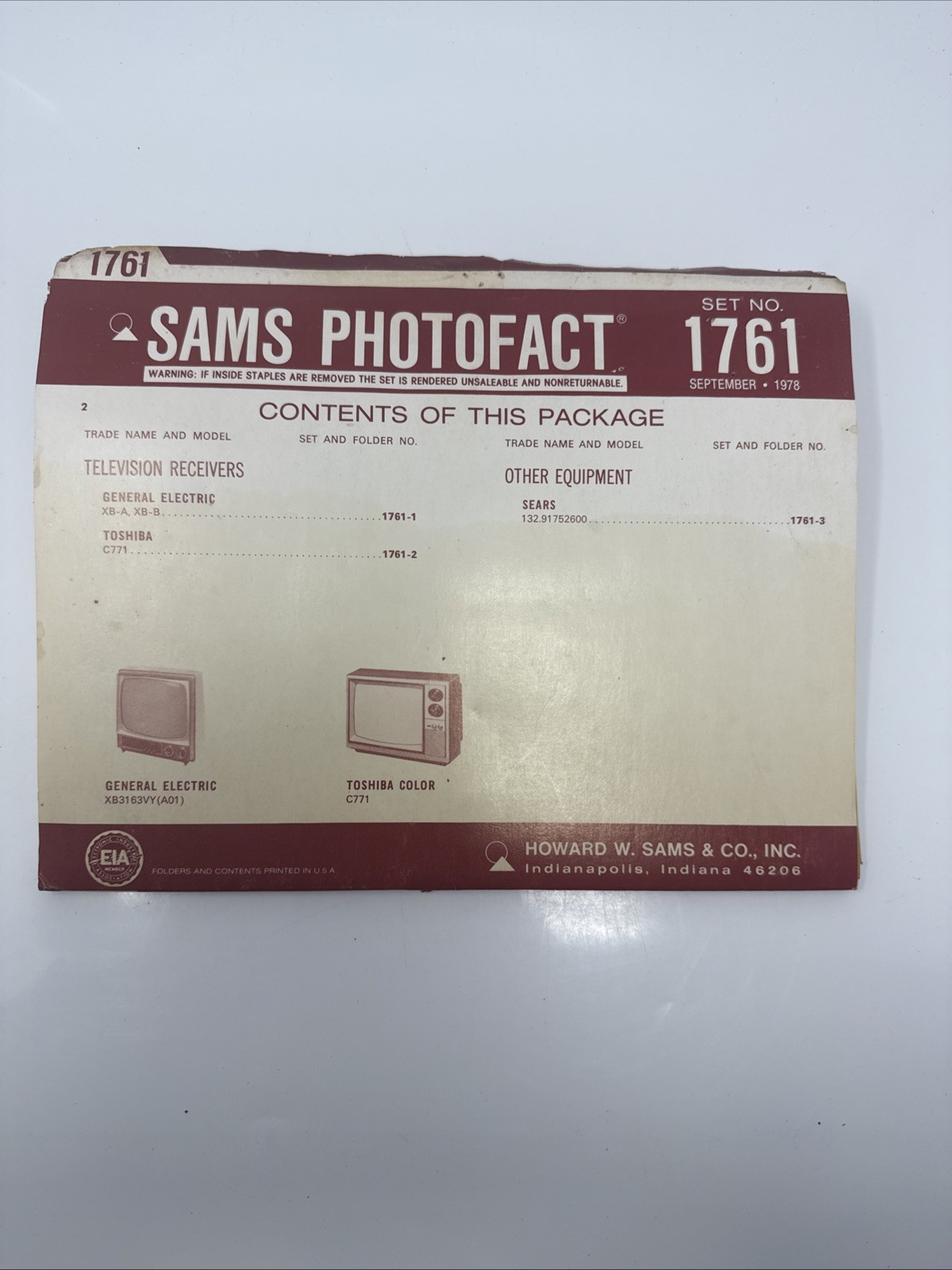 Vintage - Sams Photofact Folder Set No. 1761