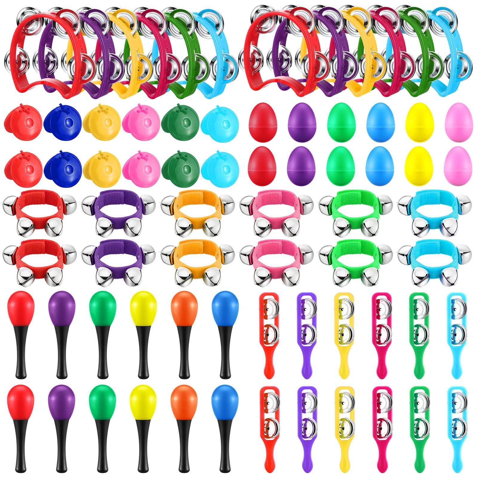 Silipull 72 Pcs Kids Musical Instruments Set Egg Shaker Tambourine Maracas
