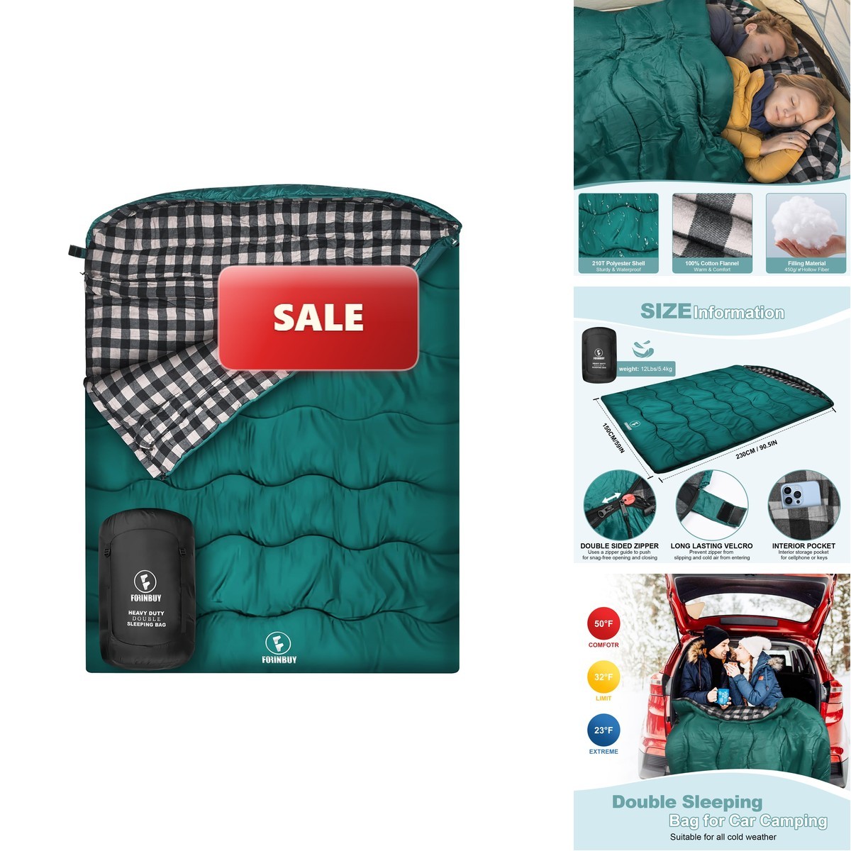 FORINBUY 0 Degree Flannel Double 2-Person Queen Size Waterproof Sleeping Bag