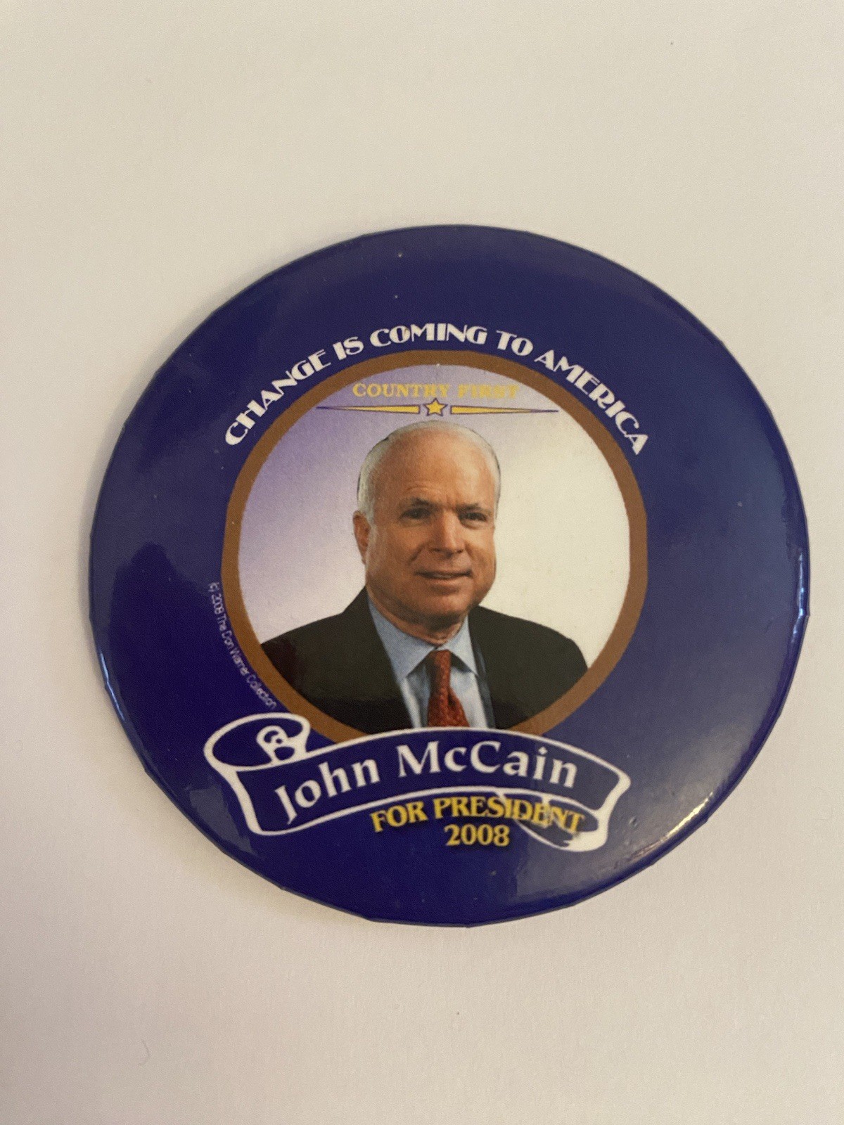 John McCain For President 2008 Change Is Coming To America Pin Back Button P196