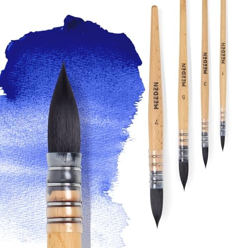 Watercolor Brushes Professional - 4 Pack Set - 4 Count Natural Wood Tone