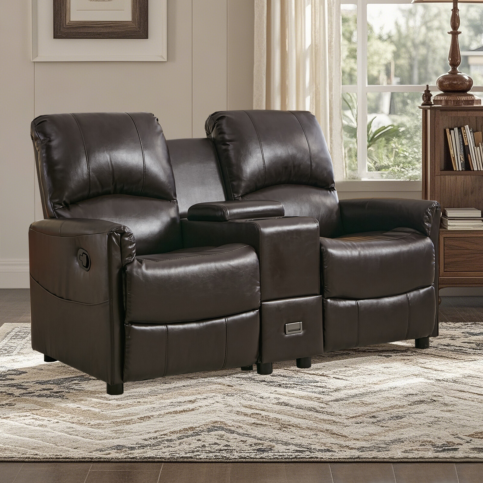 Loveseat Recliner Manual Reclining Sofa Home Theater Seating w/Storage Console