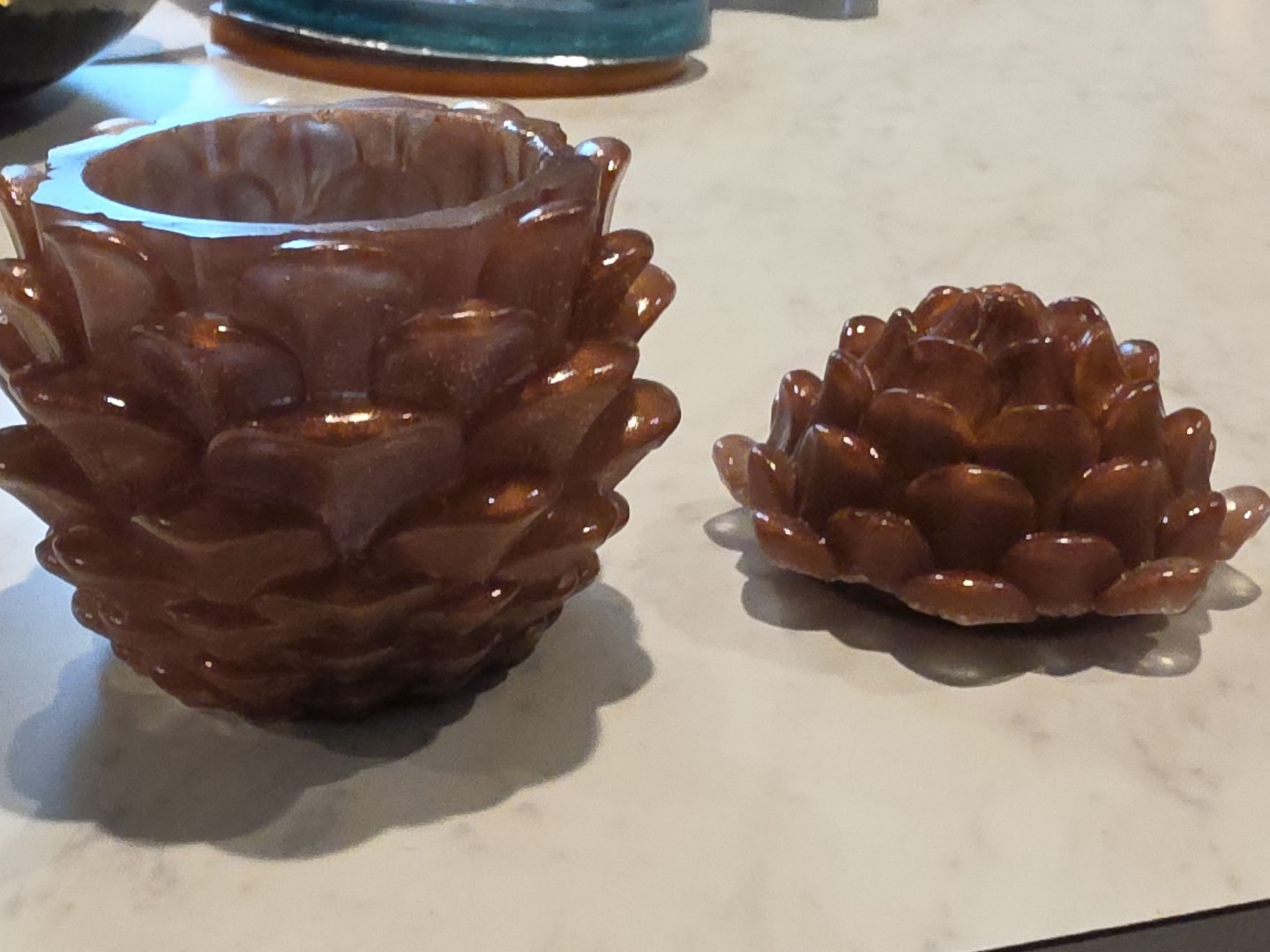 Handmade Resin Pinecone Jar 3.5x4 Inches
