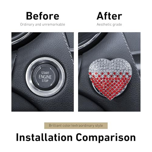 Bling Car Engine Start Button Cover, Cute Heart Rhinestone Auto 1 PC Red White