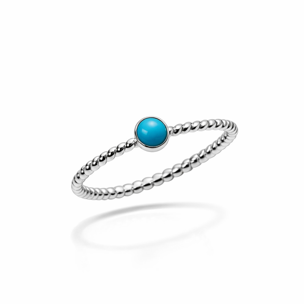 3mm Arizona Turquoise Twisted Silver Skinny Ring Sizes 5-8
