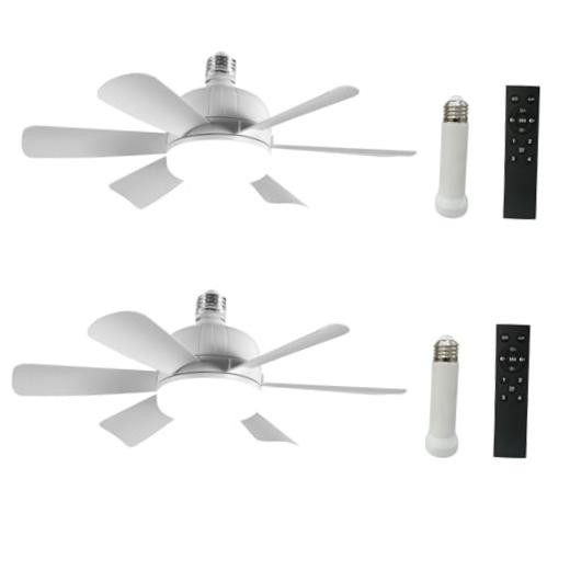 2Pack Socket Fan Light, LED Socket 2Pack 6 Blades Socket Fan Light White