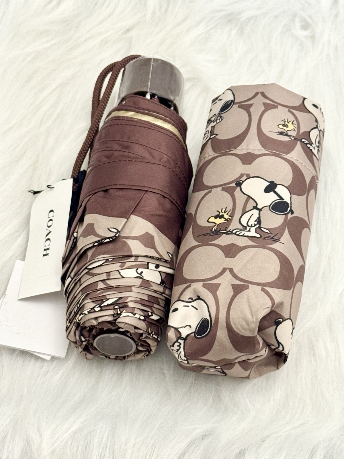 NWT Coach X Peanuts Uv Protection Mini Umbrella In Signature Snoopy Print CBS80