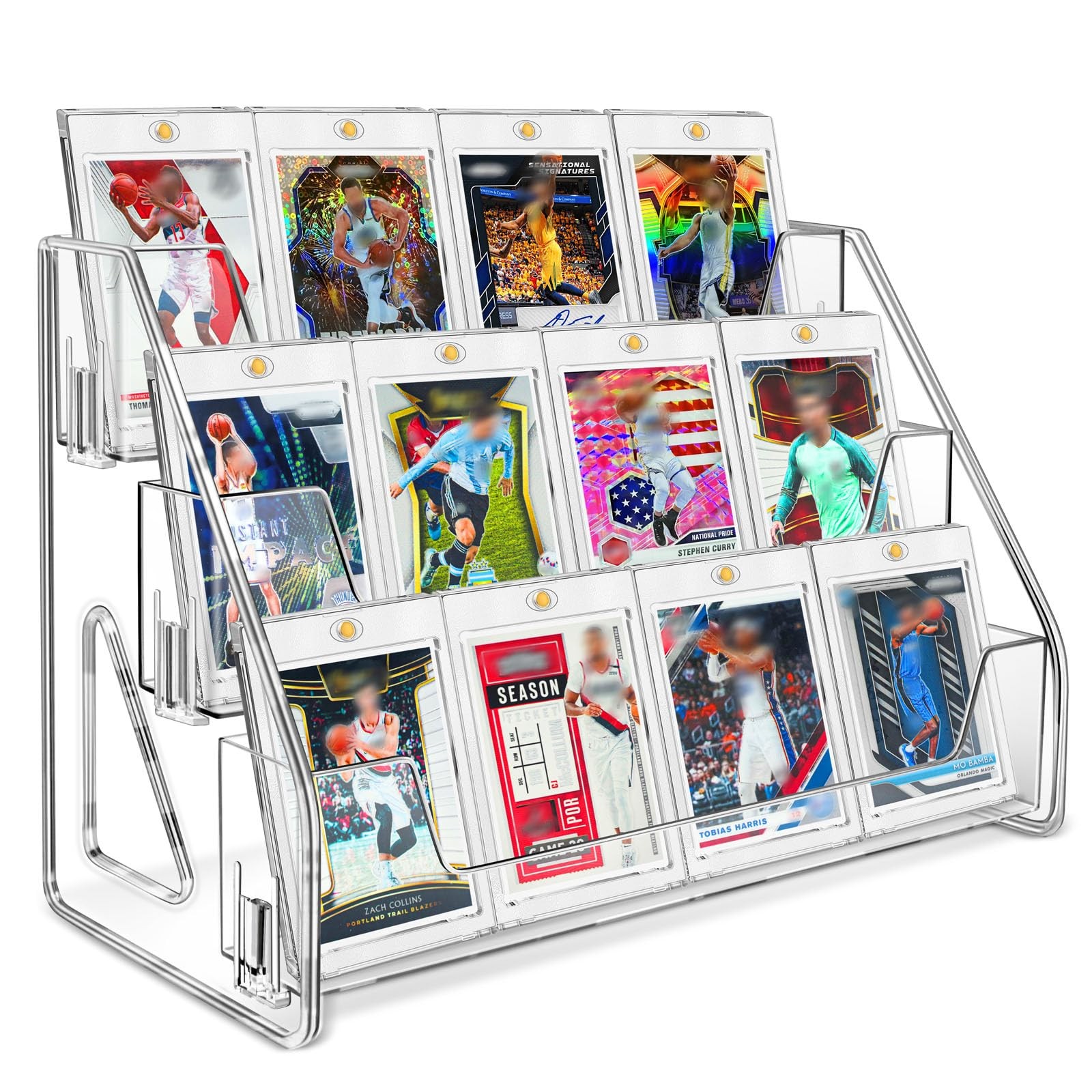Magnetic Card Holder 3-Tier, Card Display Stand Clear Acrylic Trading Sports C