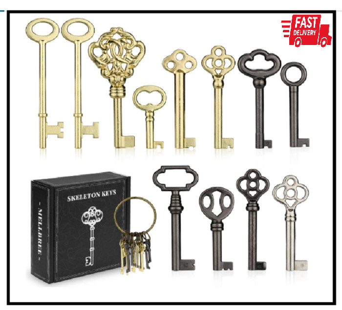 12pcs Skeleton Key Set | Universal Hollow Barrel Keys for Antique Cabinet Door