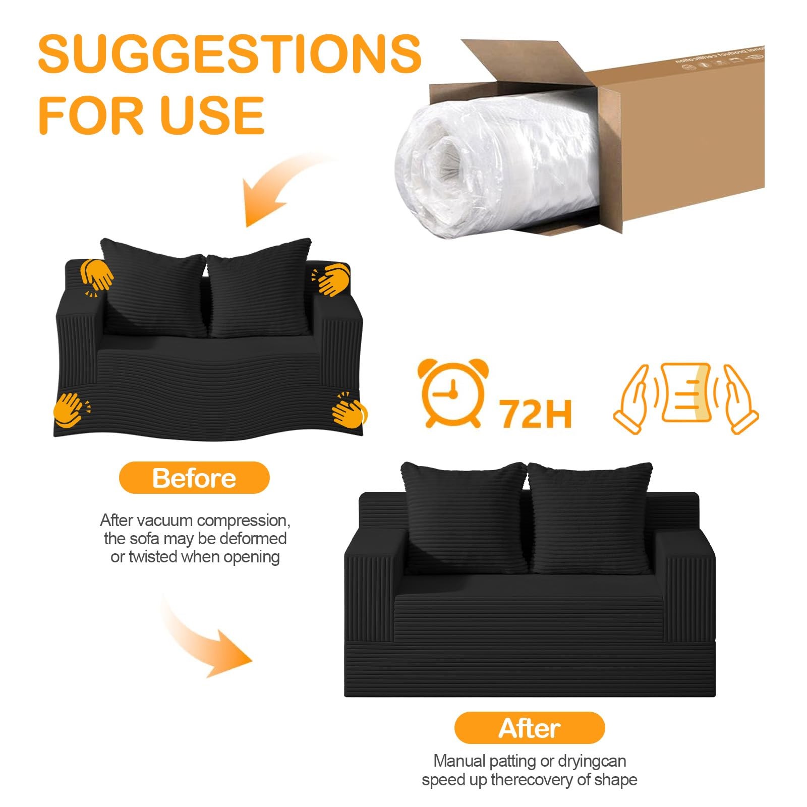Loveseat Boneless Convertible Sofa Bed, Folding Floor Futon Sleeper Sofa Couc...