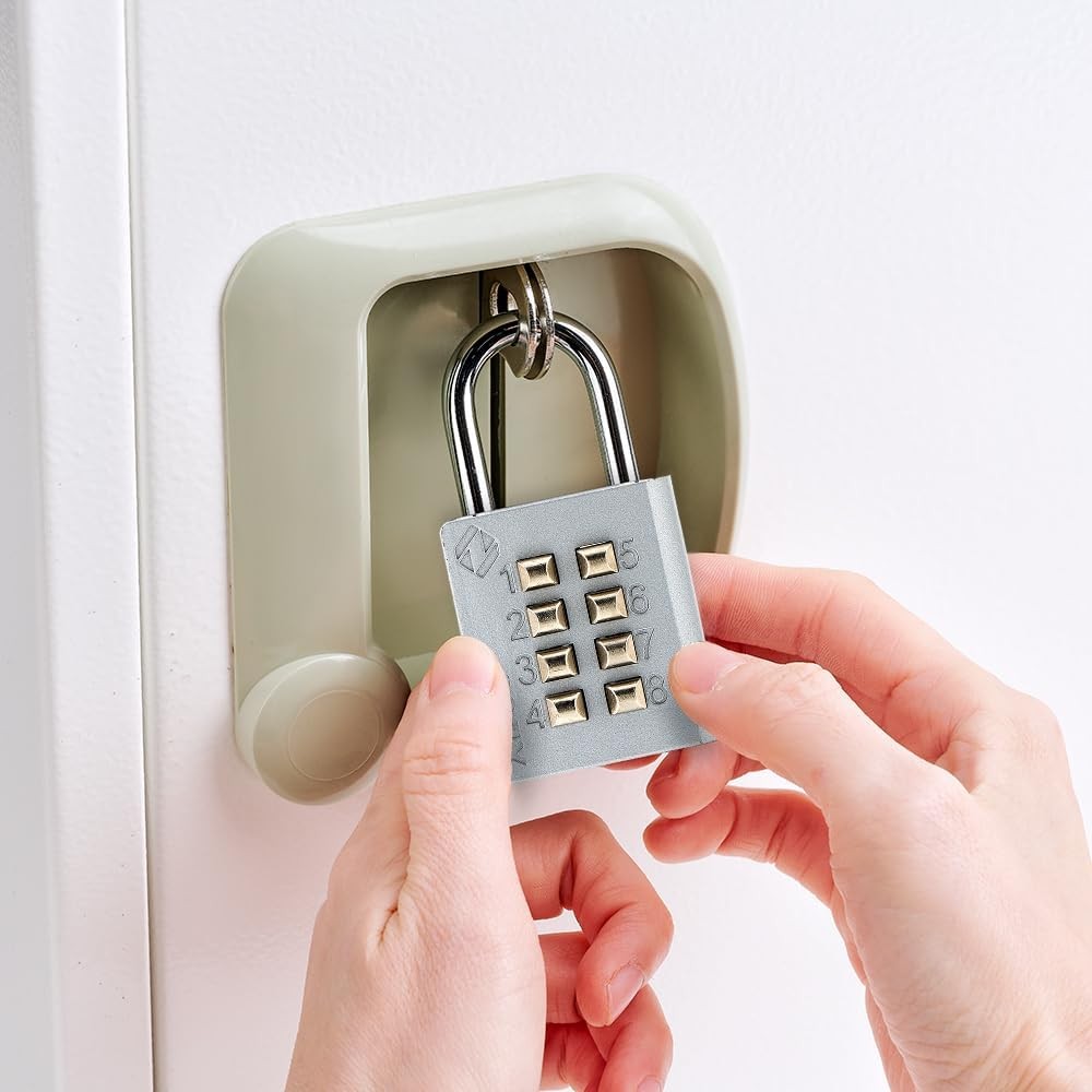 8 Digit Push Button Combination Padlock 4 Digit Code Lock for Locker Fence Gray