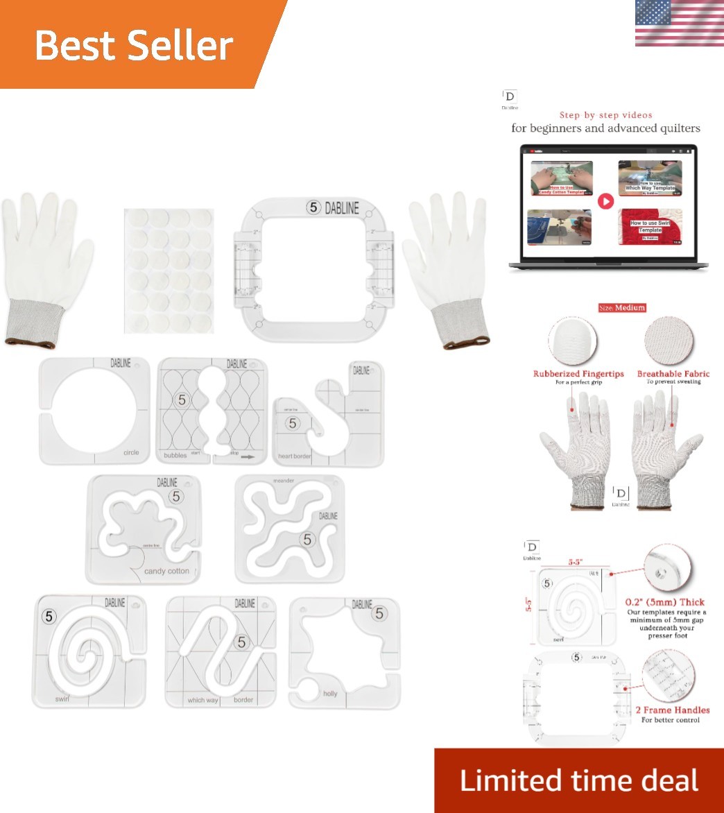 Deluxe 13 Pieces Quilting Template Set with Gloves & Frame - Precision Crafting