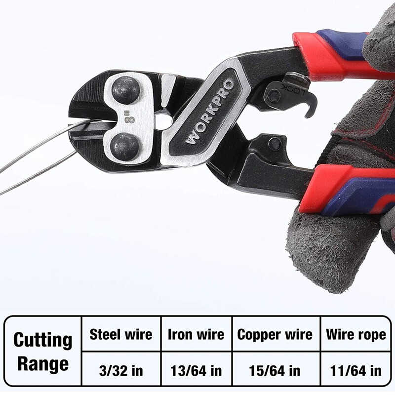 WORKPRO 8 inch Mini Bolt Cutter with Bi-Material Ergonomic Handle Security Lock