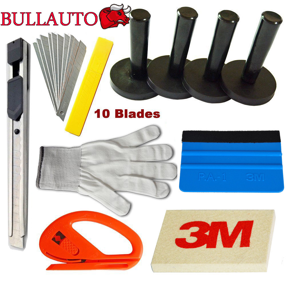 Car Wrap Vinyl Tools Kit 3M Felt Squeegee Cutter 4 Magnets Application US Set