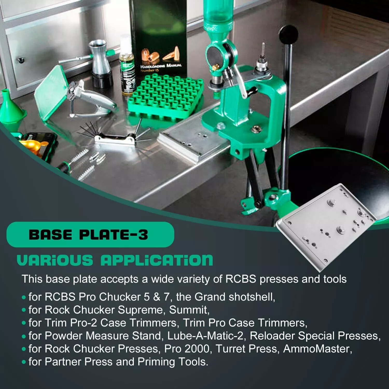 9282 Accessory Base Plate-3 Grey Reloading Bench for RCBS Rock Chucker Supreme