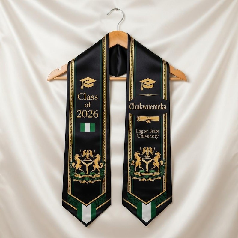 Nigeria Graduation Stole, Nigerian Flag Graduation Sash, Personalized African Gr