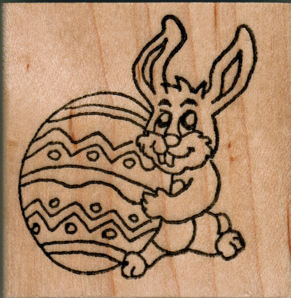 mounted rubber stamps   Bunny with Decorated Egg wood mount 2" X 2"