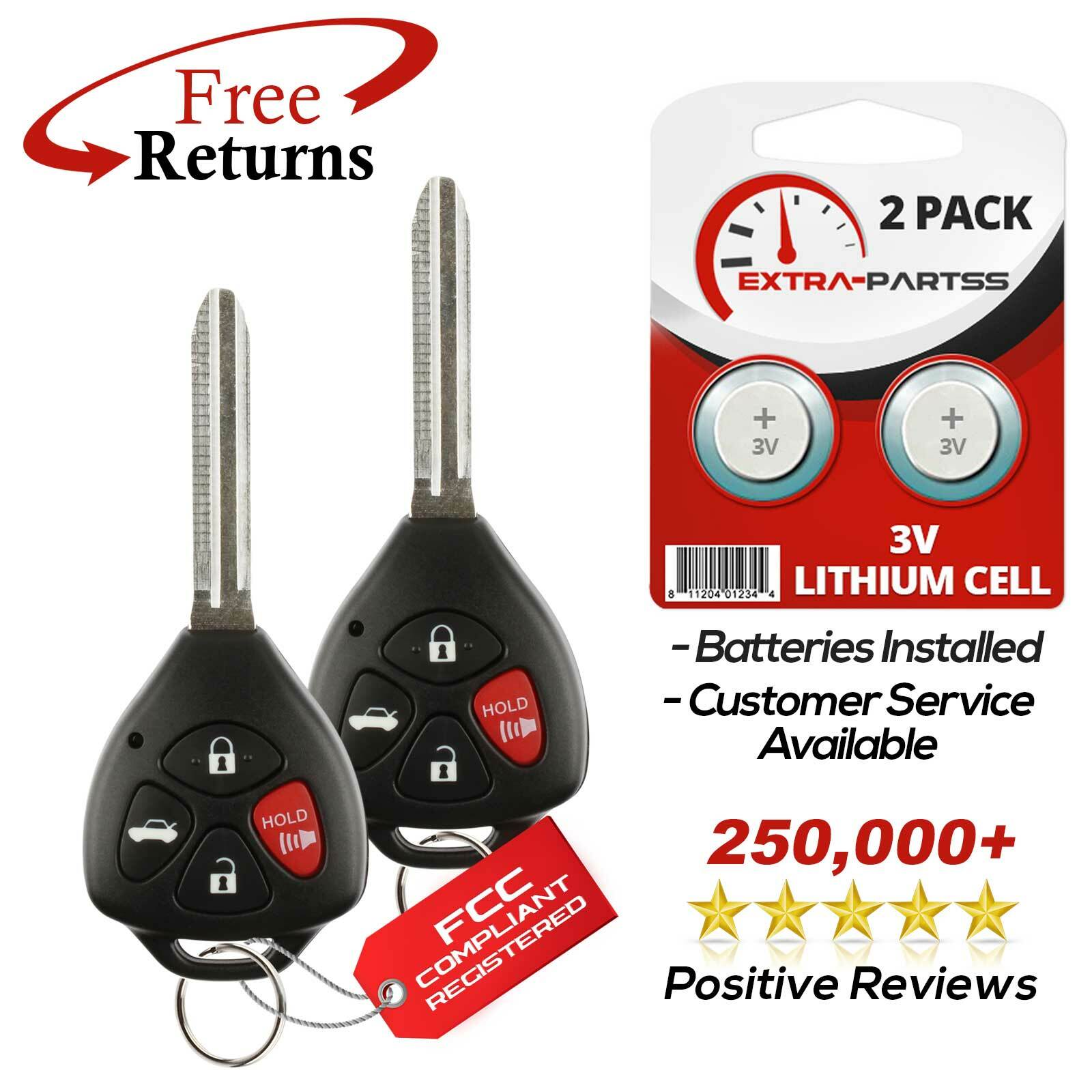 2 For 2007 2008 2009 2010 Toyota Camry Car Remote Keyless Entry Key Fob