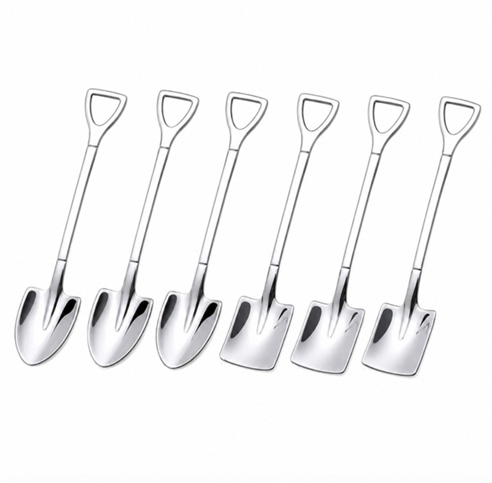6 Piece Stainless Steel Shovel Teaspoons Coffee Dessert Ice Cream Spoons