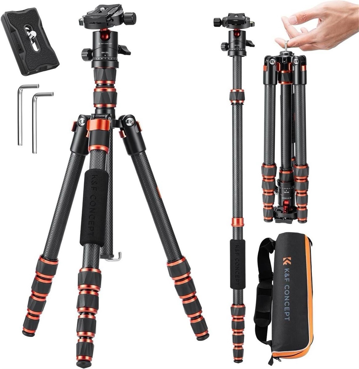 K&F Concept Carbon Fiber Tripod BH-25L Ball Head 60in Lightweight Monopod-Ready