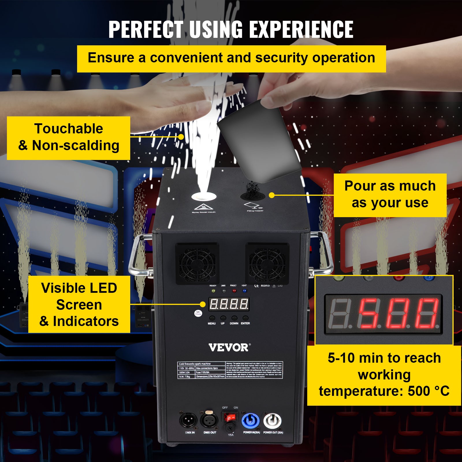 Uimoso 2PC 700W Large Cold Spark Machine Stage Effect DMX Firework Party Wedding