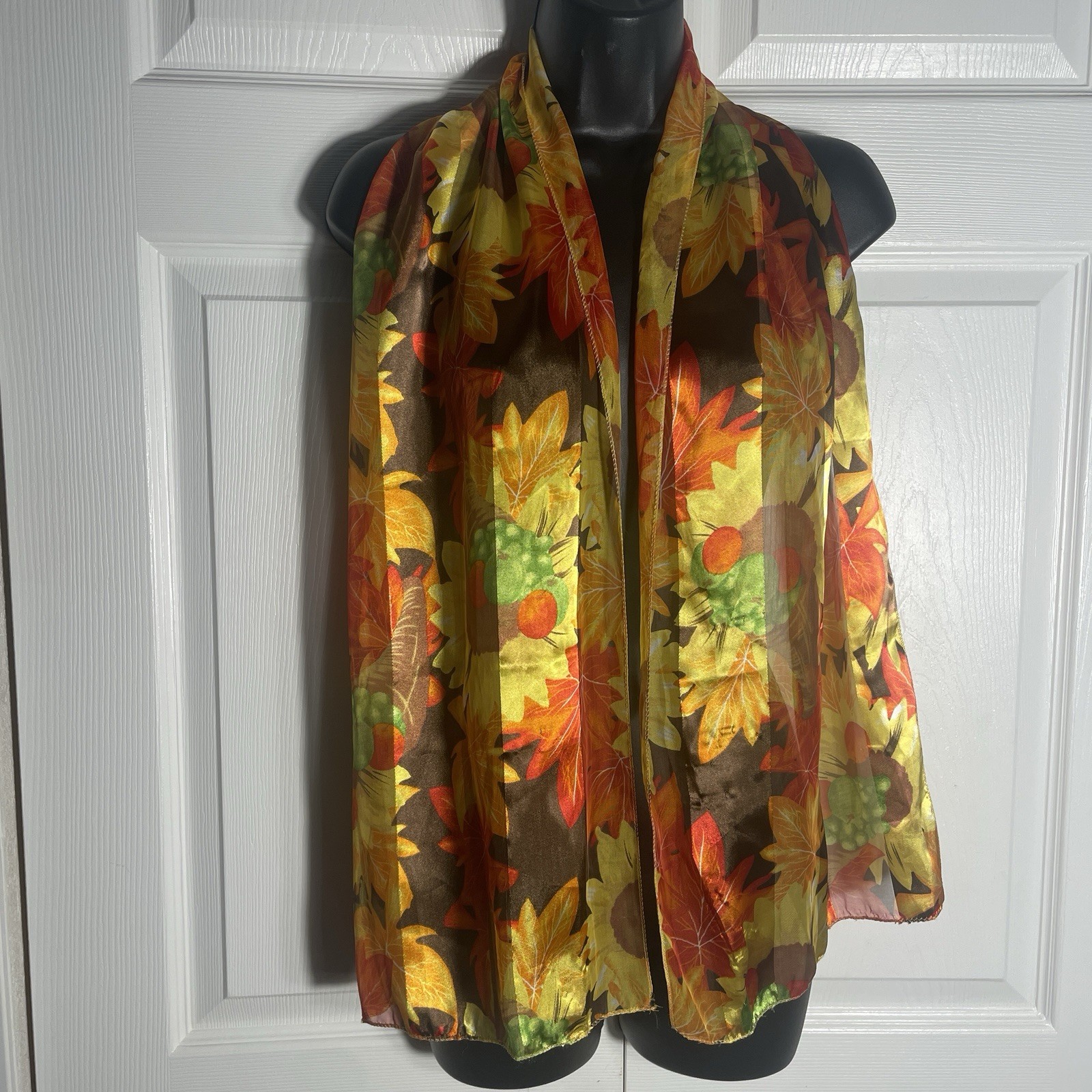 Vintage Sunflower Grape Scarf Adult 12"x58" Rectangle Leaves Summer Fall Sheer