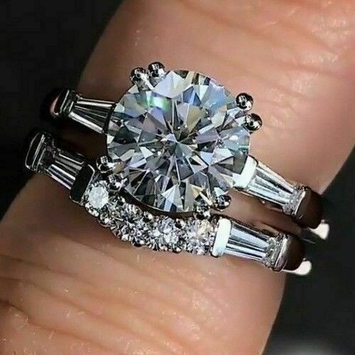 3.30 Ct Round Cut Lab-Created Diamond Engagement Ring Set 14K White Gold Finish