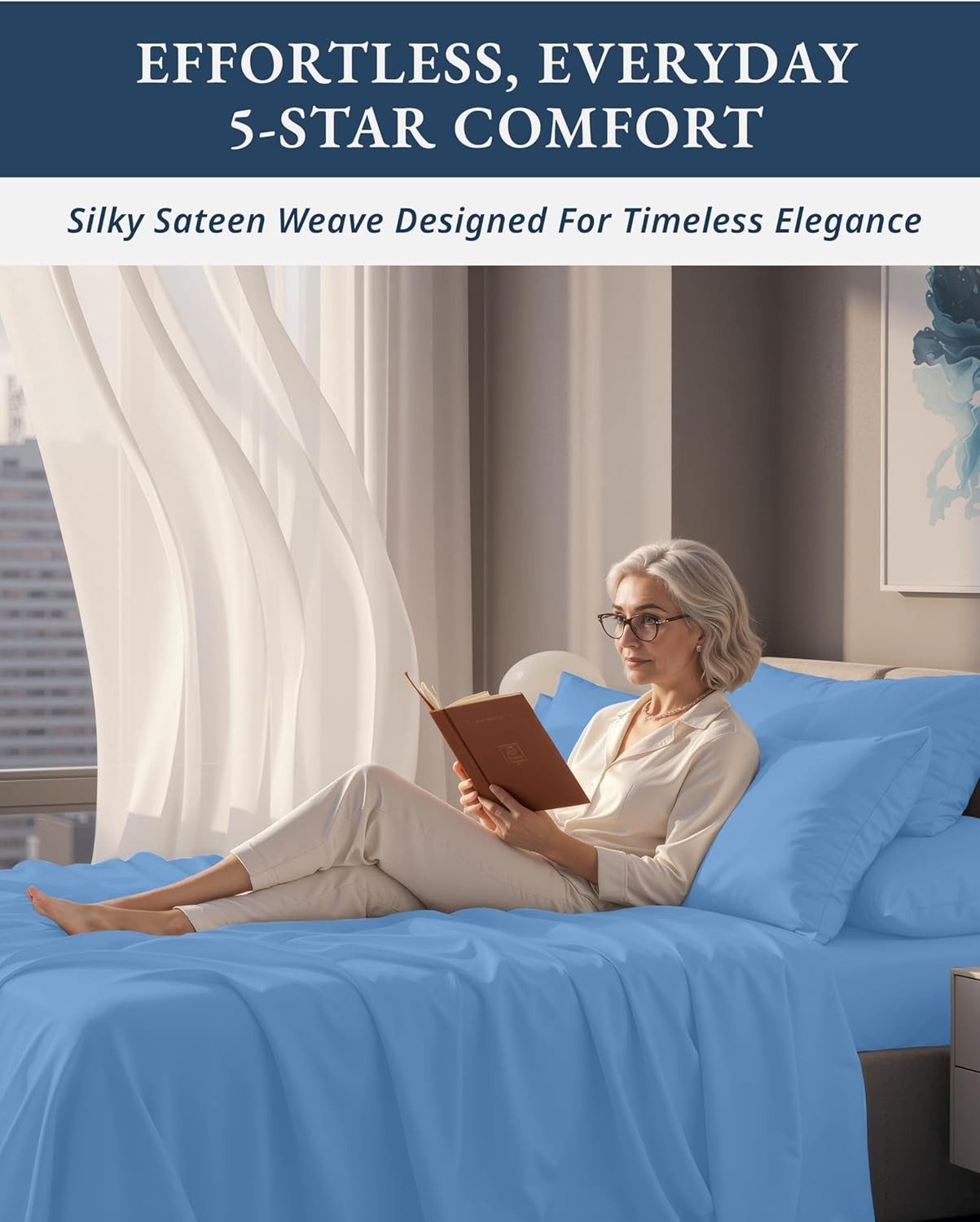 Egyptian Cotton King Bed Sheets - Soft, Cooling, Sateen Weave - Blue Jasper