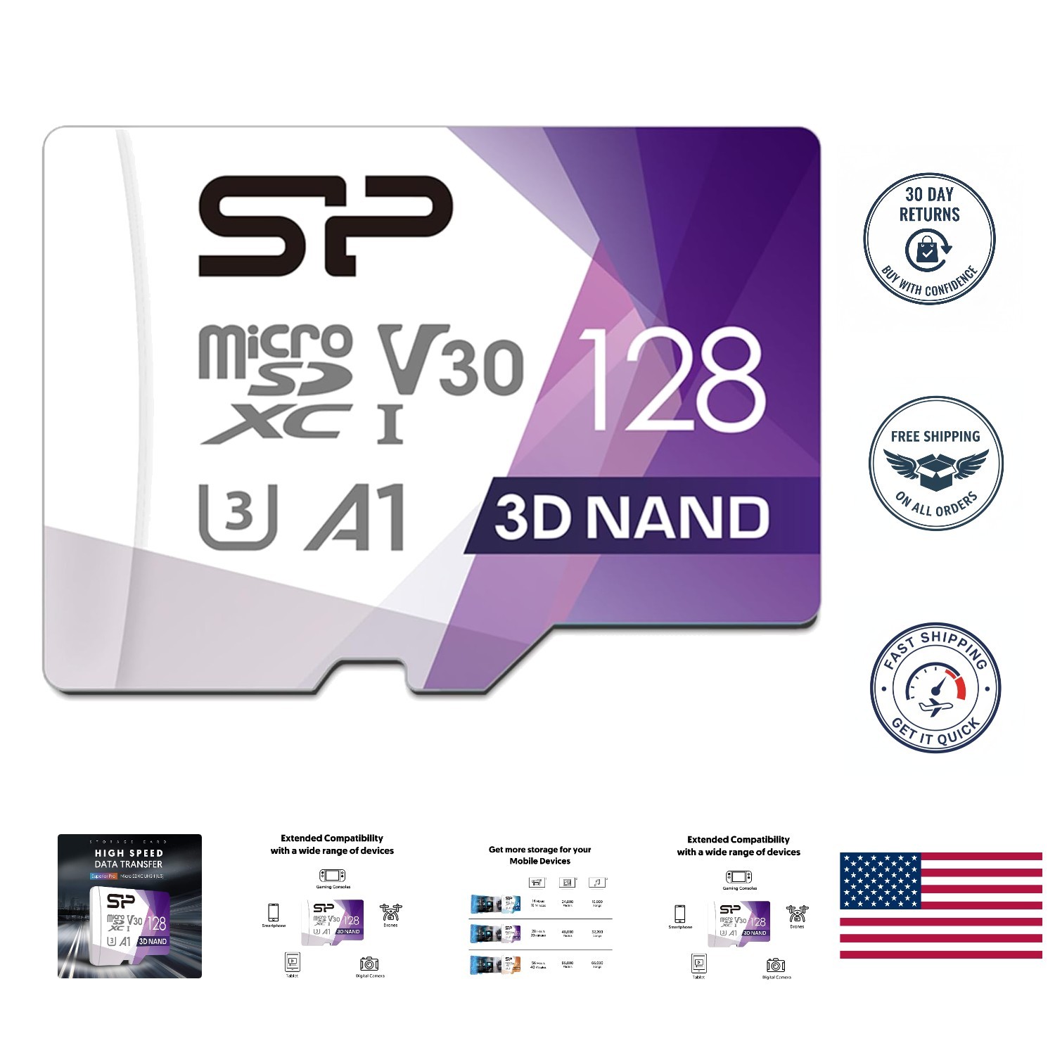 128GB High-Speed Micro SD Card - Waterproof & Drop Proof for Drones and Cameras