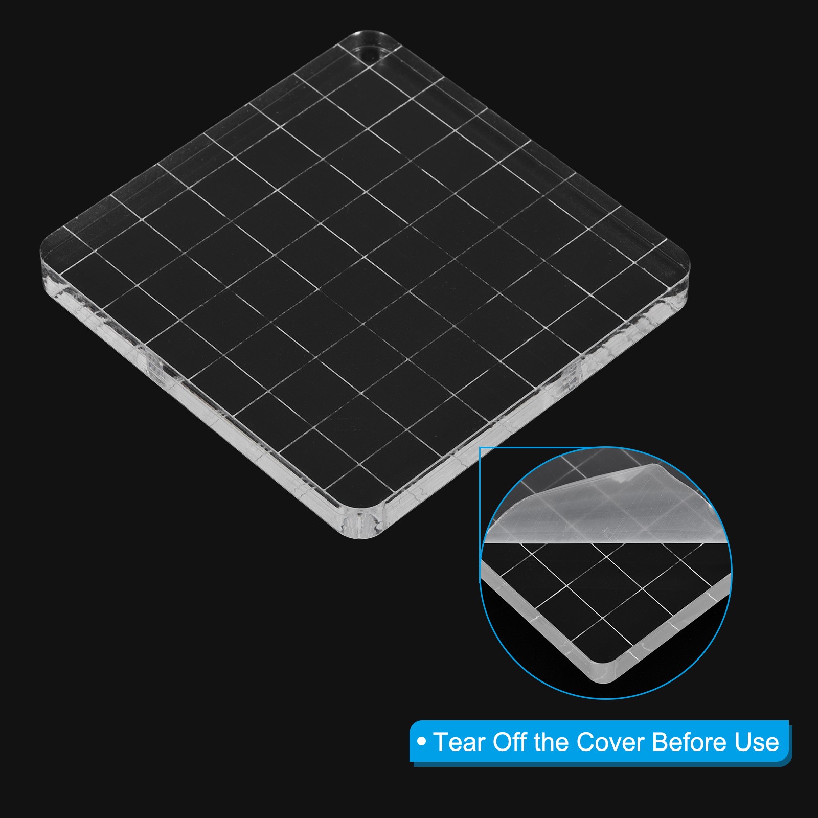 Acrylic Stamp Block, 5 Pack Square Shape with Grid Lines, 3" x 3"